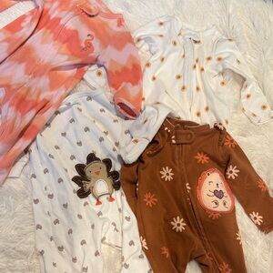 Adorable Kids Footies Set - Orange, White, and Brown
